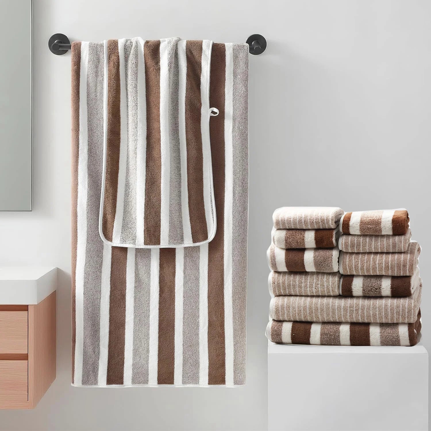 10pcs Ultra Soft Bath Towel Set -Microfiber, Highly Absorbent Quick Dry, 2 Bath/4 Hand/4 Washcloths for Bathroom, Spa, Gym
